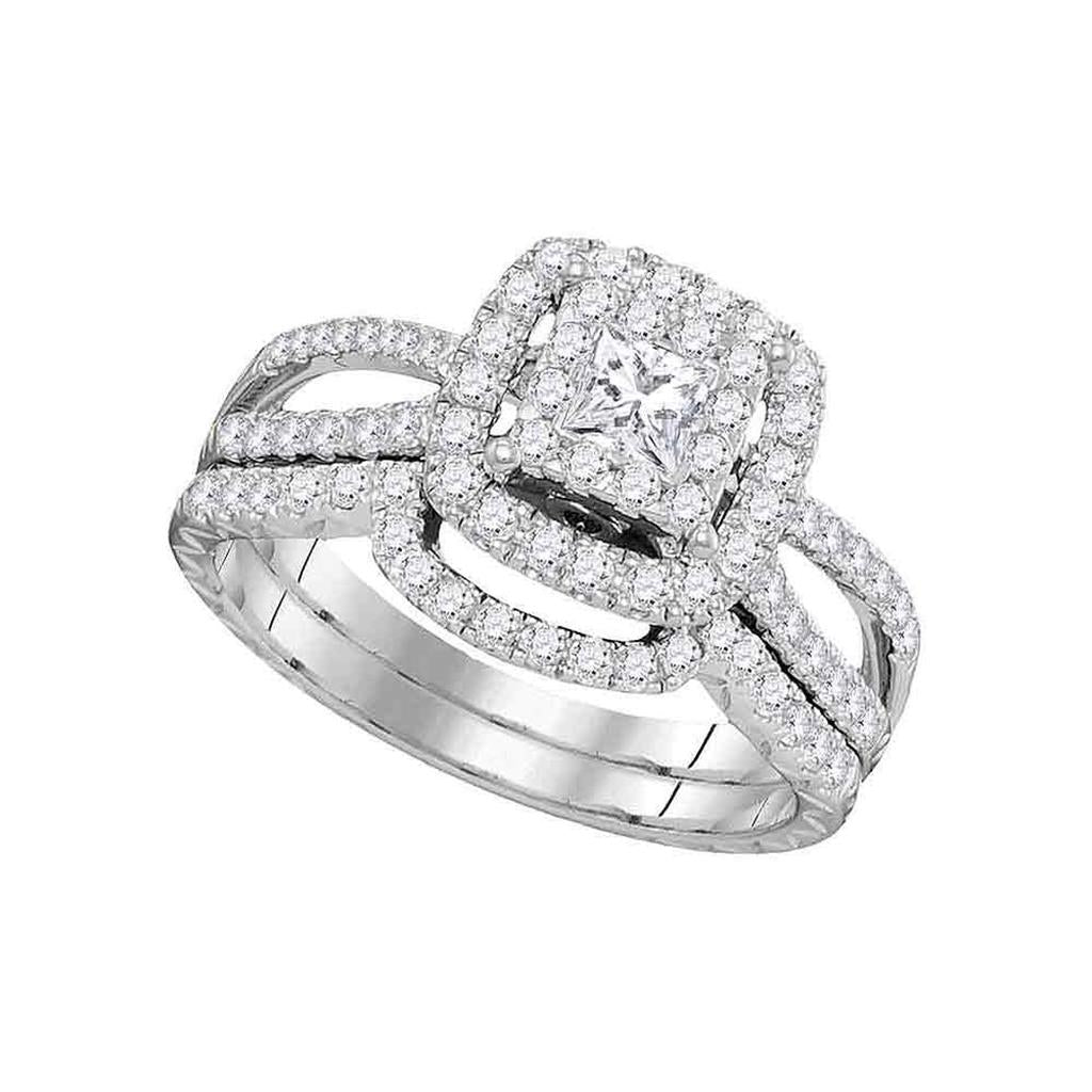 14K White Gold Princess Diamond Bridal Wedding Ring Set 1 Cttw