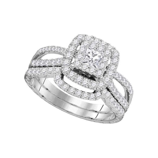 14K White Gold Princess Diamond Bridal Wedding Ring Set 1 Cttw