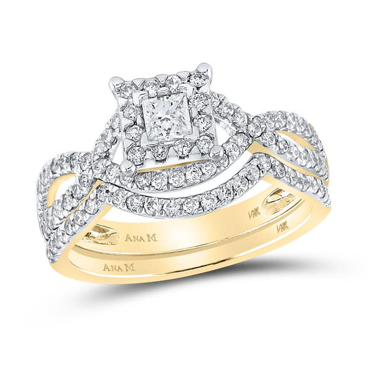 14k Yellow Gold Princess Diamond Bridal Wedding Ring Set 3/4 Cttw