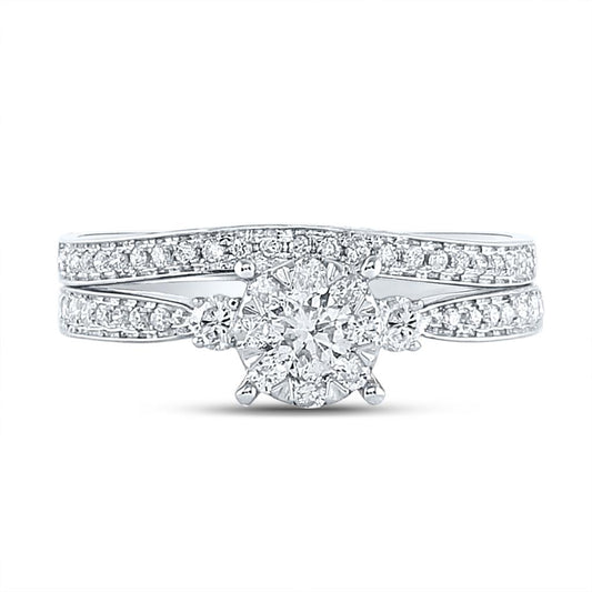 14k White Gold Diamond Princess Bridal Wedding Ring Set 5/8 Cttw