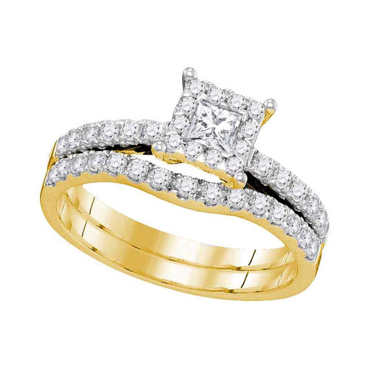 14K Yellow Gold Princess Diamond Bridal Wedding Ring Set 7/8 Cttw
