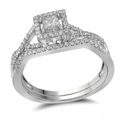 14k White Gold Princess Diamond Bridal Wedding Ring Set 1/3 Cttw