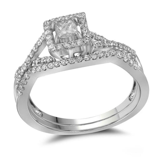 14k White Gold Princess Diamond Bridal Wedding Ring Set 1/3 Cttw