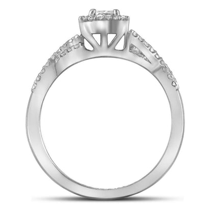 14k White Gold Princess Diamond Bridal Wedding Ring Set 1/3 Cttw