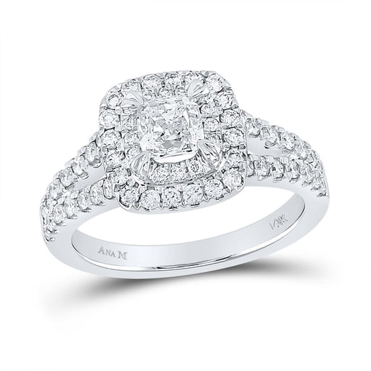 14k White Gold Cushion Diamond Bridal Wedding Ring Set 1 Cttw (Certified)