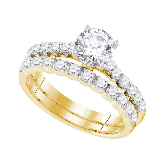 14k Yellow Gold Round Diamond Bridal Wedding Ring Set 2-1/5 Cttw (Certified)