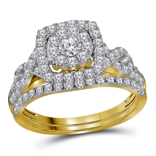 14k Yellow Gold Round Diamond Bridal Wedding Ring Set 1 Cttw