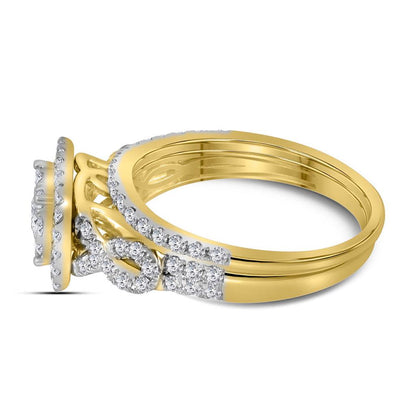 14k Yellow Gold Round Diamond Bridal Wedding Ring Set 1 Cttw