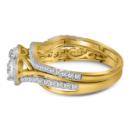 14k Yellow Gold Round Diamond Bridal Wedding Ring Set 1 Cttw