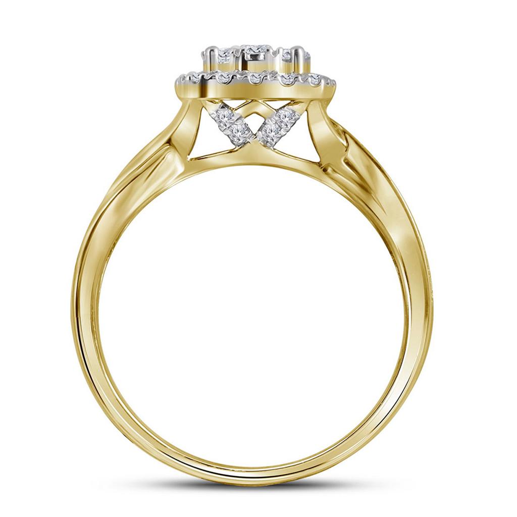 14k Yellow Gold Round Diamond Cluster Bridal Wedding Ring Set 1 Cttw