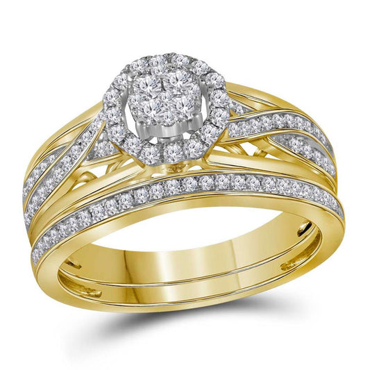 14k Yellow Gold Diamond Bridal Wedding Ring Set 1/2 Cttw