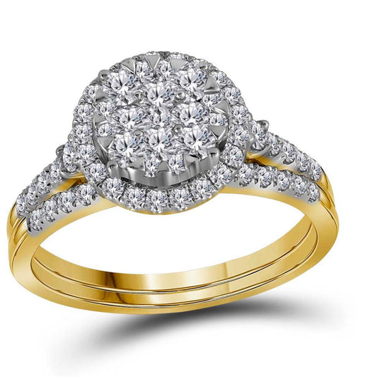 14k Yellow Gold Round Diamond Bridal Wedding Ring Set 1 Cttw