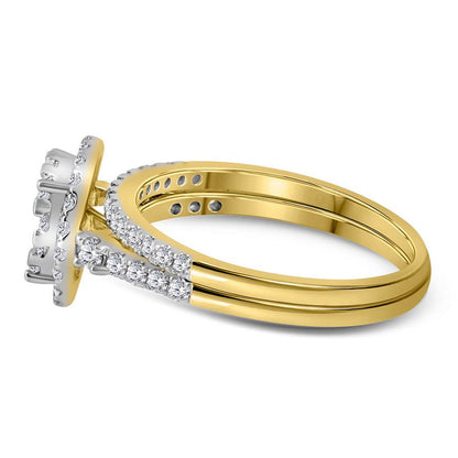 14k Yellow Gold Round Diamond Bridal Wedding Ring Set 1 Cttw