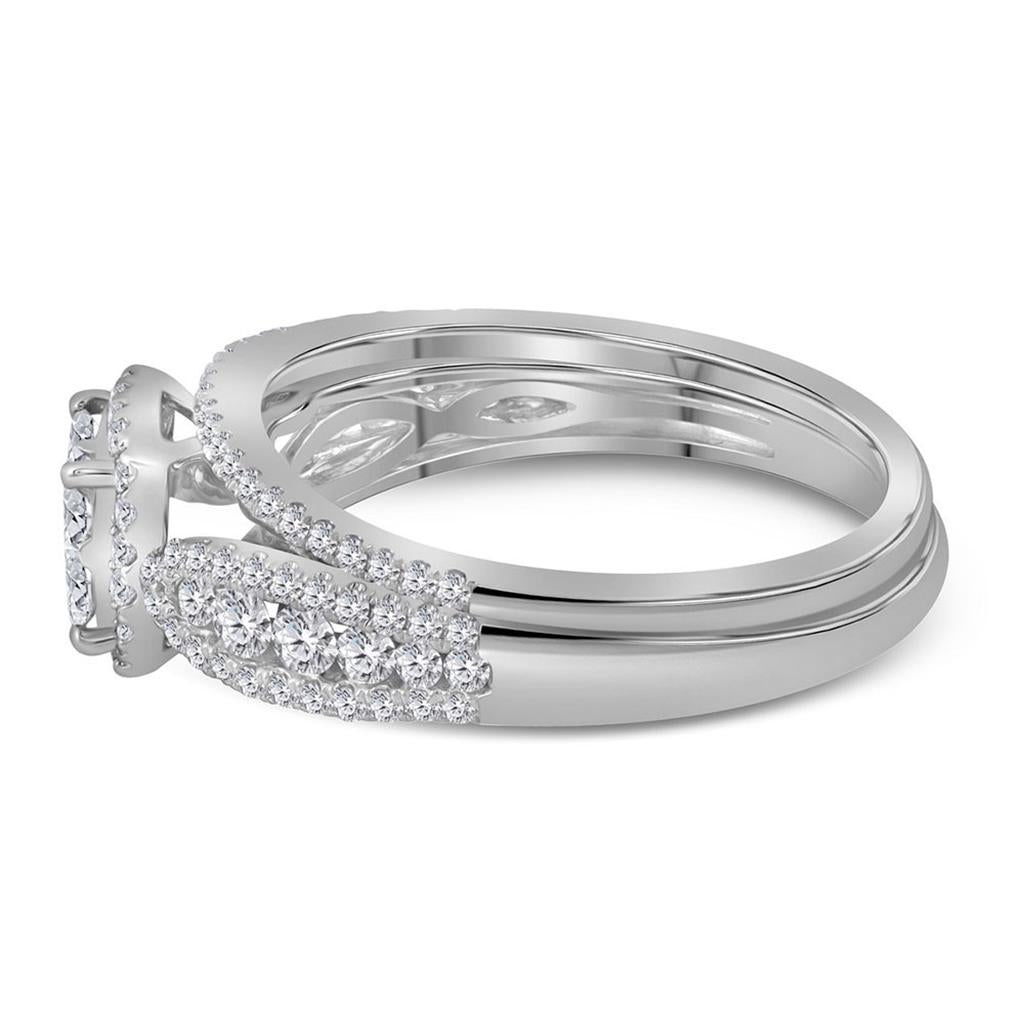 14k White Gold Princess Diamond Bridal Wedding Ring Set 1 Cttw