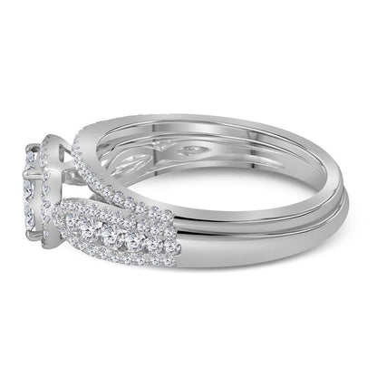 14k White Gold Princess Diamond Bridal Wedding Ring Set 1 Cttw