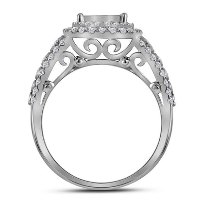 14k White Gold Princess Diamond Bridal Wedding Ring Set 1-1/2 Cttw
