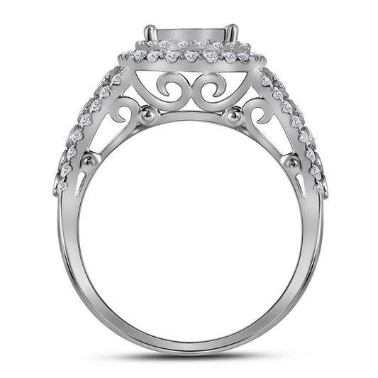 14k White Gold Princess Diamond Bridal Wedding Ring Set 1-1/2 Cttw