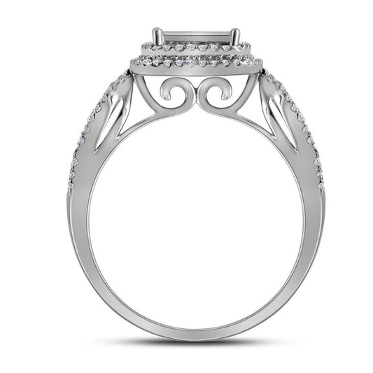 14k White Gold Princess Diamond Bridal Wedding Ring Set 1-1/2 Cttw