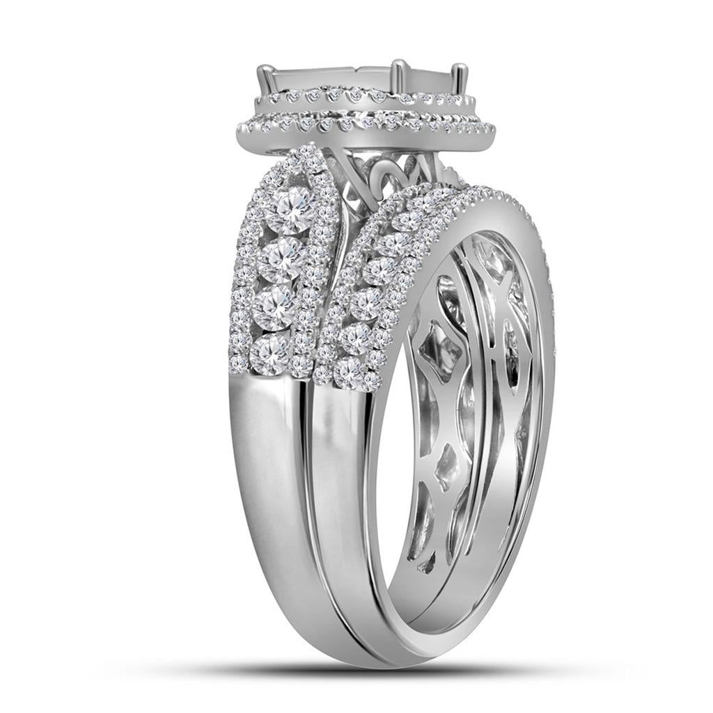 14k White Gold Princess Diamond Bridal Wedding Ring Set 1-1/2 Cttw