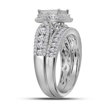 14k White Gold Princess Diamond Bridal Wedding Ring Set 1-1/2 Cttw