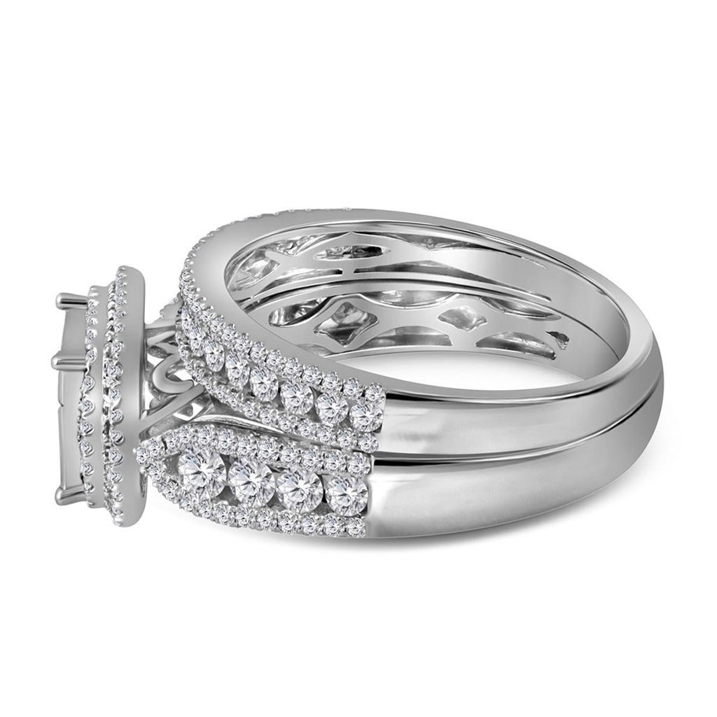 14k White Gold Princess Diamond Bridal Wedding Ring Set 1-1/2 Cttw