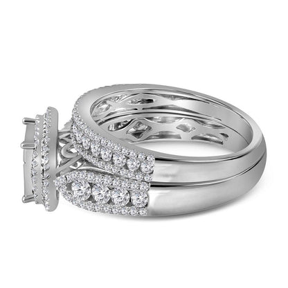 14k White Gold Princess Diamond Bridal Wedding Ring Set 1-1/2 Cttw