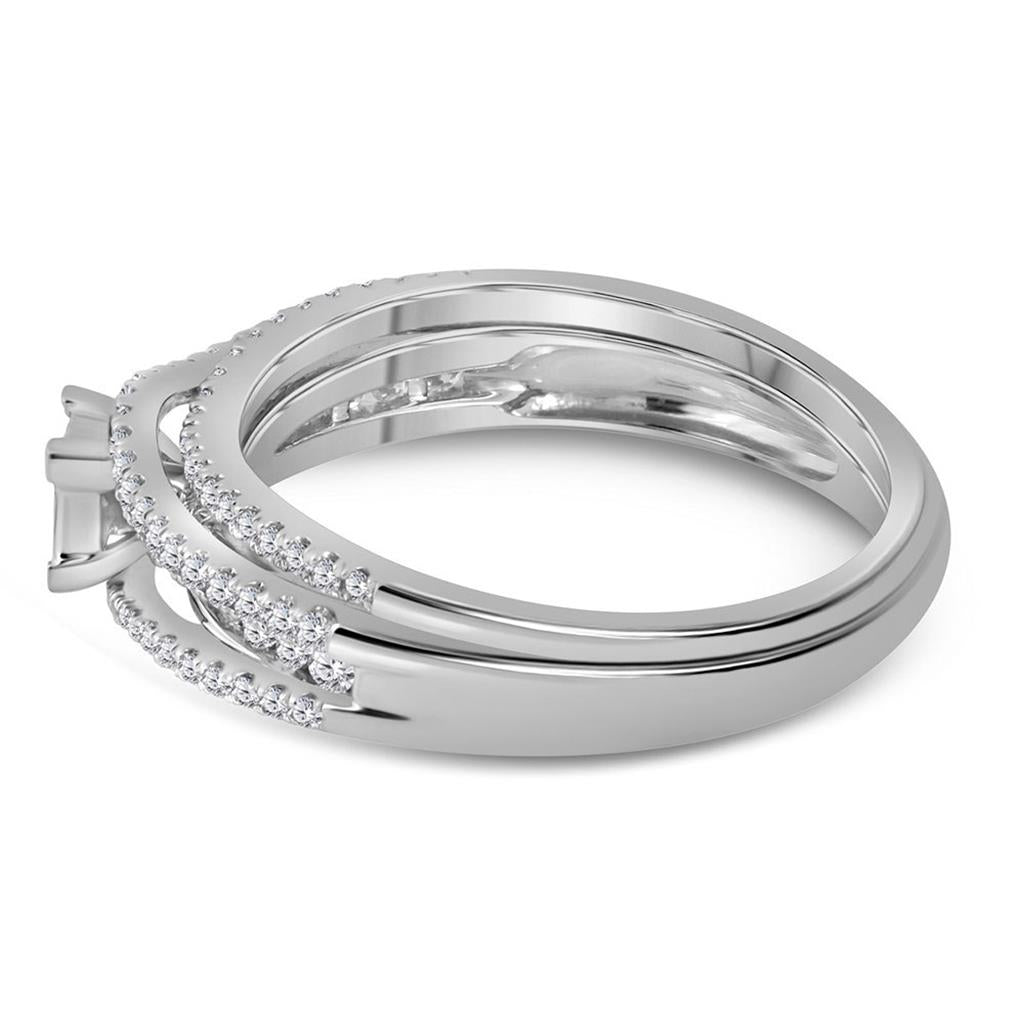 14k White Gold Princess Diamond Bridal Wedding Ring Set 1/2 Cttw