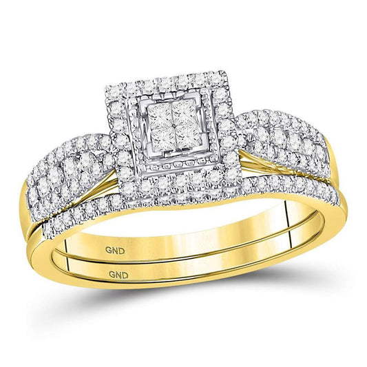 10k Yellow Gold Princess Diamond Bridal Wedding Ring Set 1/2 Cttw
