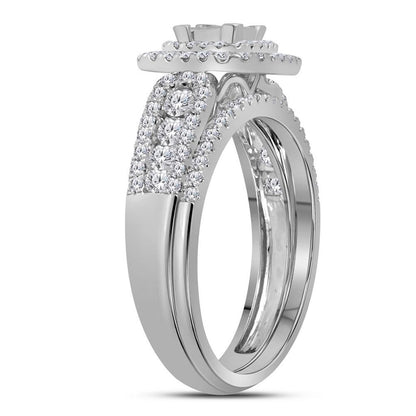 14k White Gold Princess Diamond Bridal Wedding Ring Set 1 Cttw