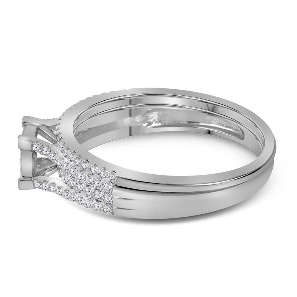 14k White Gold Princess Diamond Bridal Wedding Ring Set 1/2 Cttw
