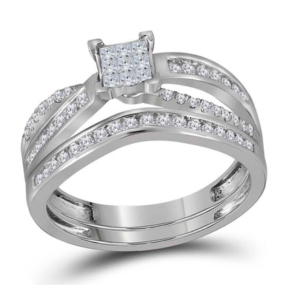 14k White Gold Princess Diamond Bridal Wedding Ring Set 1/2 Cttw