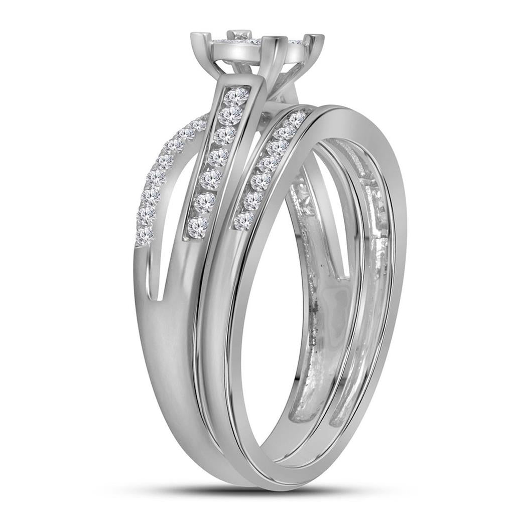 14k White Gold Princess Diamond Bridal Wedding Ring Set 1/2 Cttw