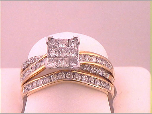 14k Yellow Gold Princess Diamond Bridal Wedding Ring Set 1 Cttw