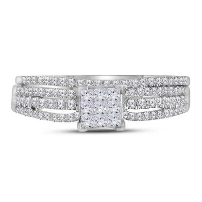 14k White Gold Princess Diamond Bridal Wedding Ring Set 1/2 Cttw