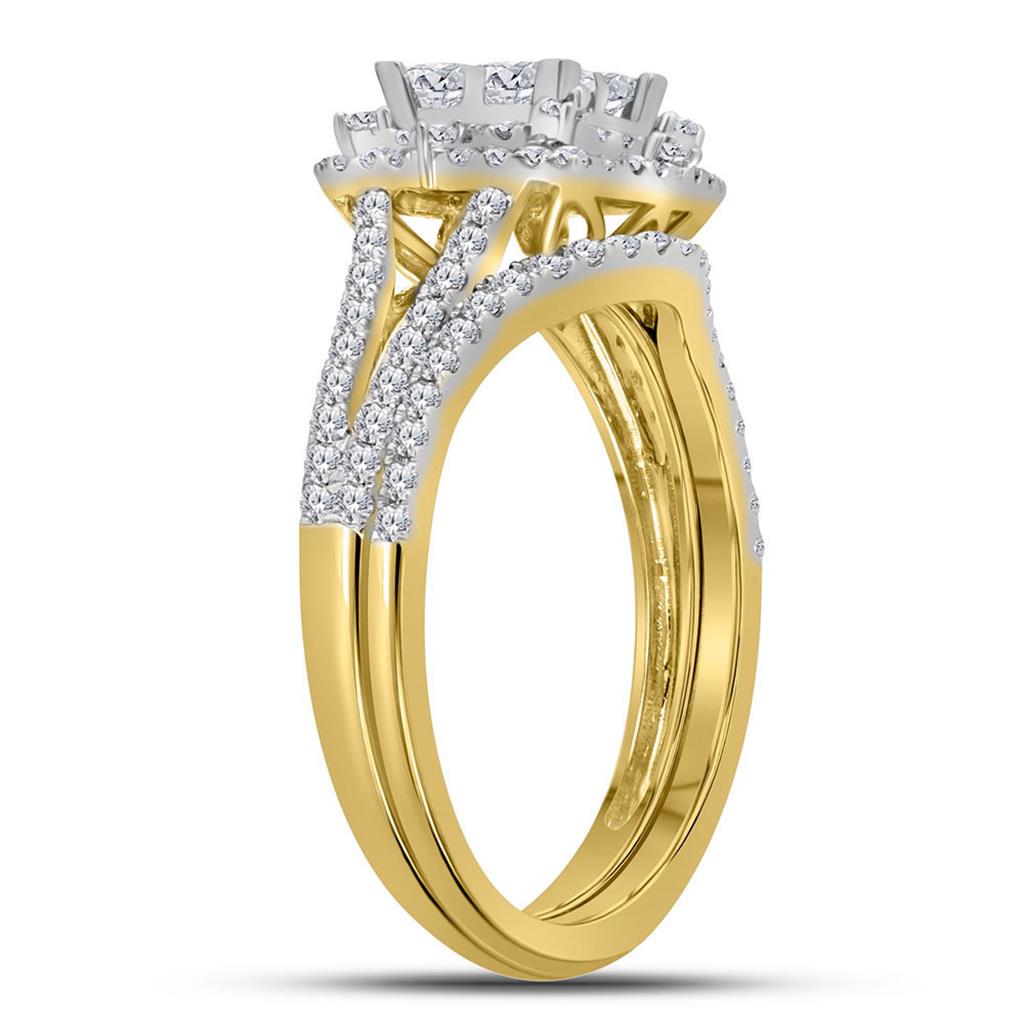 14k Yellow Gold Princess Diamond Halo Bridal Wedding Ring Set 1 Cttw