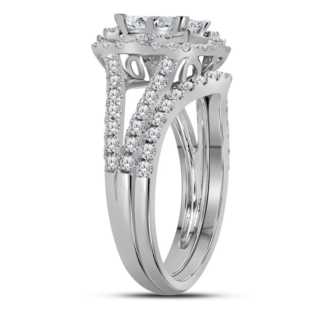 14k White Gold Princess Diamond Bridal Wedding Ring Set 1-1/2 Cttw