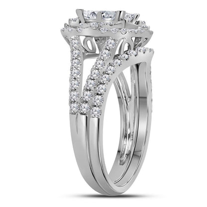 14k White Gold Princess Diamond Bridal Wedding Ring Set 1-1/2 Cttw