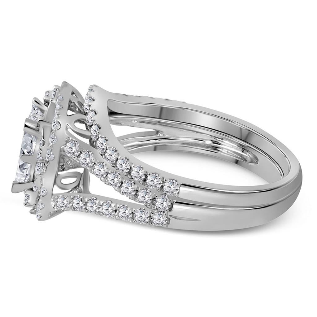 14k White Gold Princess Diamond Bridal Wedding Ring Set 1-1/2 Cttw