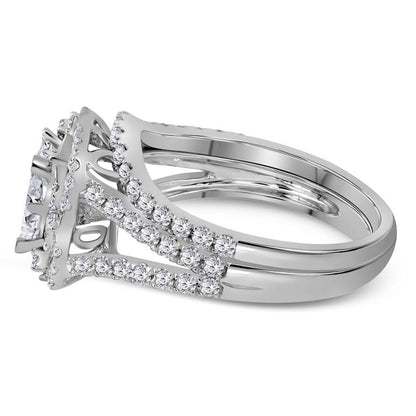 14k White Gold Princess Diamond Bridal Wedding Ring Set 1-1/2 Cttw