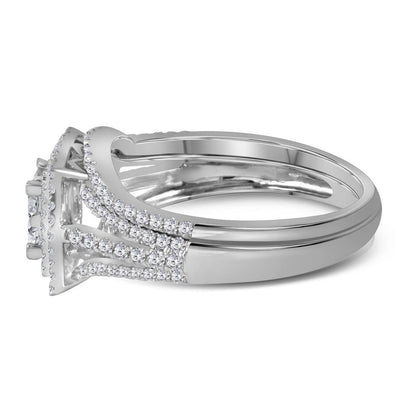 14k White Gold Princess Diamond Bridal Wedding Ring Set 1 Cttw