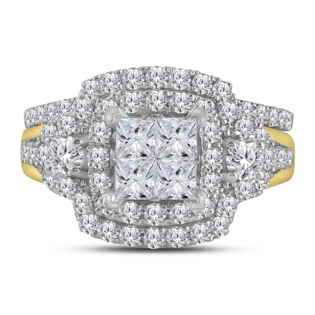 14k Yellow Gold Princess Diamond Bridal Wedding Ring Set 2 Cttw
