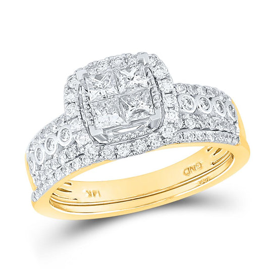 14k Yellow Gold Princess Diamond Halo Bridal Wedding Ring Set 1 Cttw