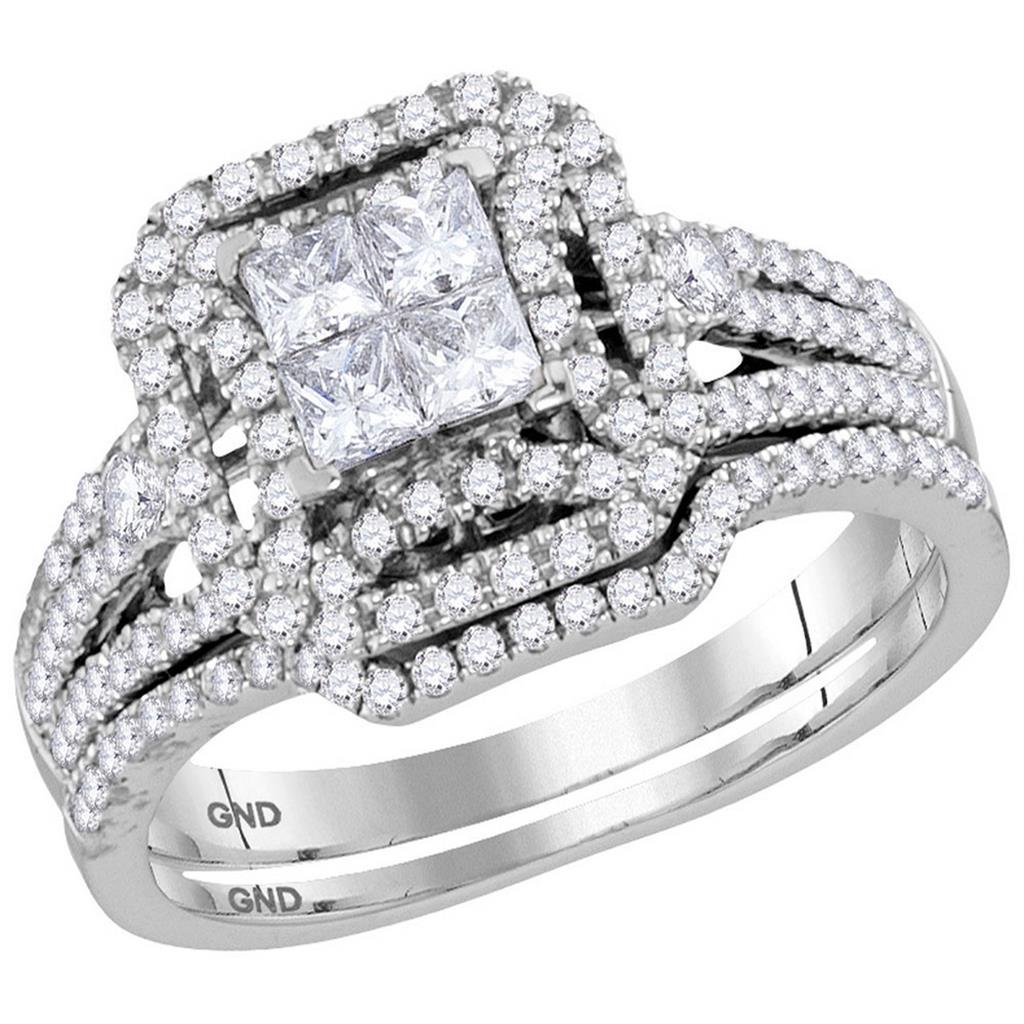 14k White Gold Princess Diamond Bridal Wedding Ring Set 1 Cttw