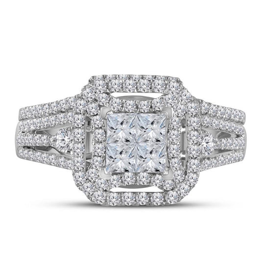 14k White Gold Princess Diamond Bridal Wedding Ring Set 1 Cttw