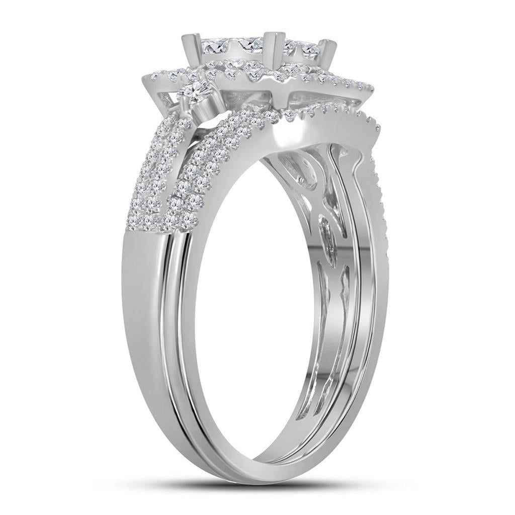 14k White Gold Princess Diamond Bridal Wedding Ring Set 1 Cttw