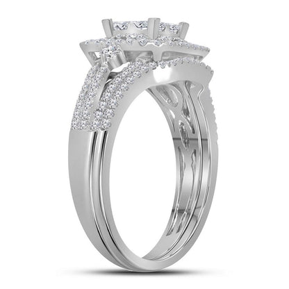 14k White Gold Princess Diamond Bridal Wedding Ring Set 1 Cttw