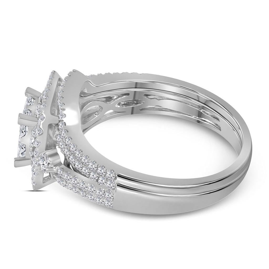 14k White Gold Princess Diamond Bridal Wedding Ring Set 1 Cttw