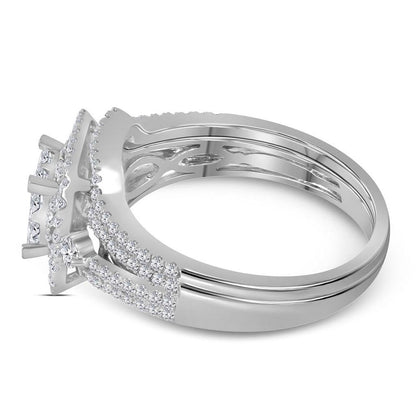 14k White Gold Princess Diamond Bridal Wedding Ring Set 1 Cttw