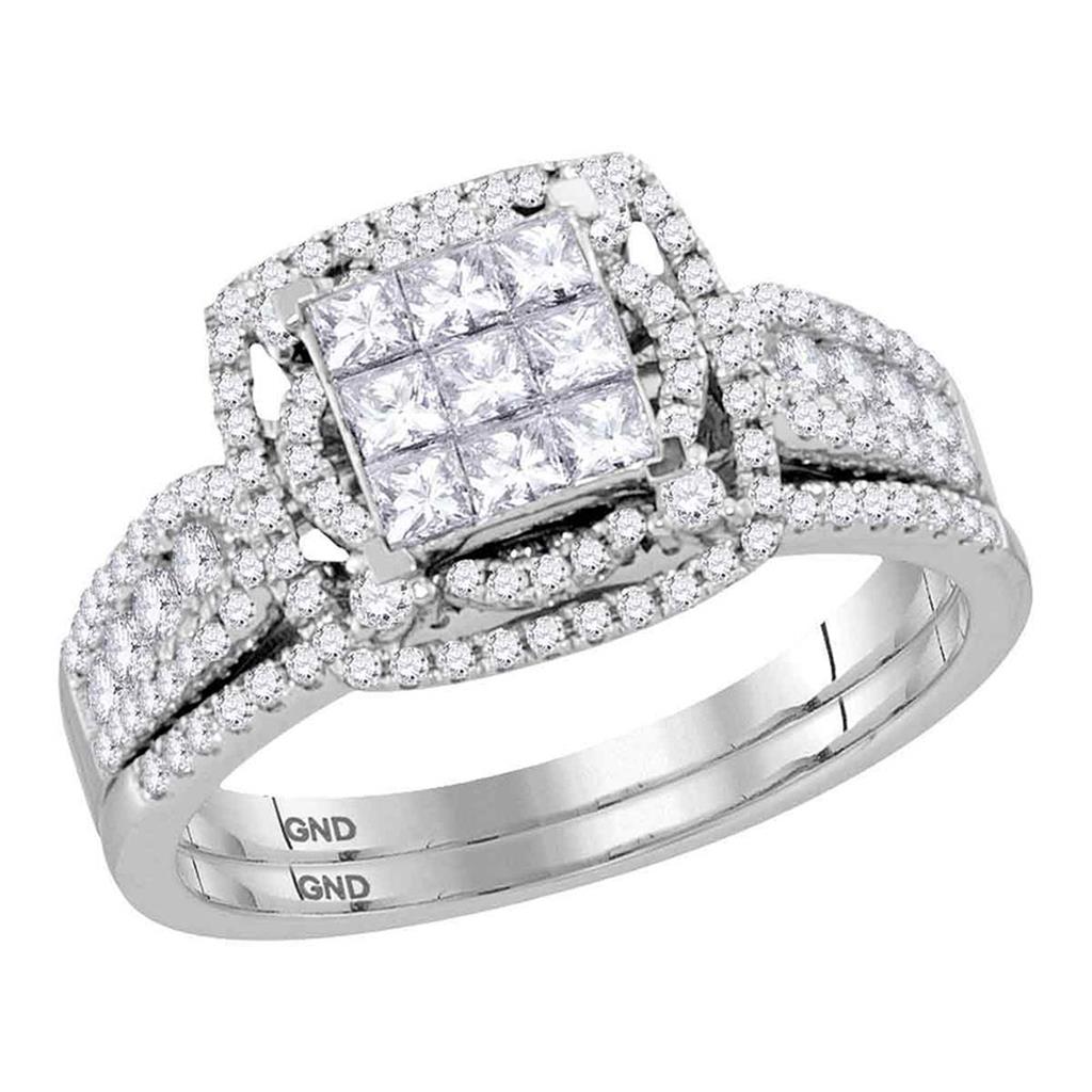 14k White Gold Princess Diamond Bridal Wedding Ring Set 1 Cttw
