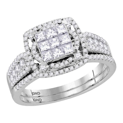 14k White Gold Princess Diamond Bridal Wedding Ring Set 1 Cttw
